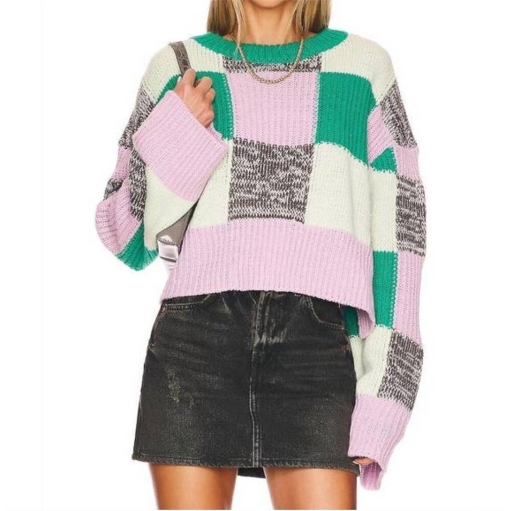• For Love and Lemons • Finley Colorblock Oversized Sweater Purple / Green XL - Picture 1 of 4